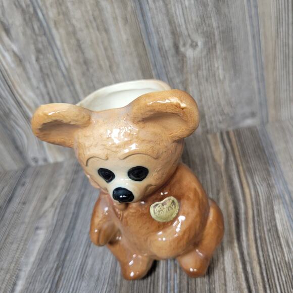 Vintage Royal Copley Teddy Bear Planter, Brown Ceramic, Nursery Decor - Picture 6 of 6
